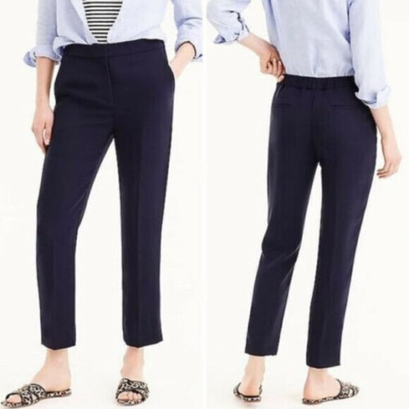 J.CREW Pull-On Easy Pant Matte Crepe Navy Blue Work Career Business Crop 4 g7462 - Picture 1 of 10
